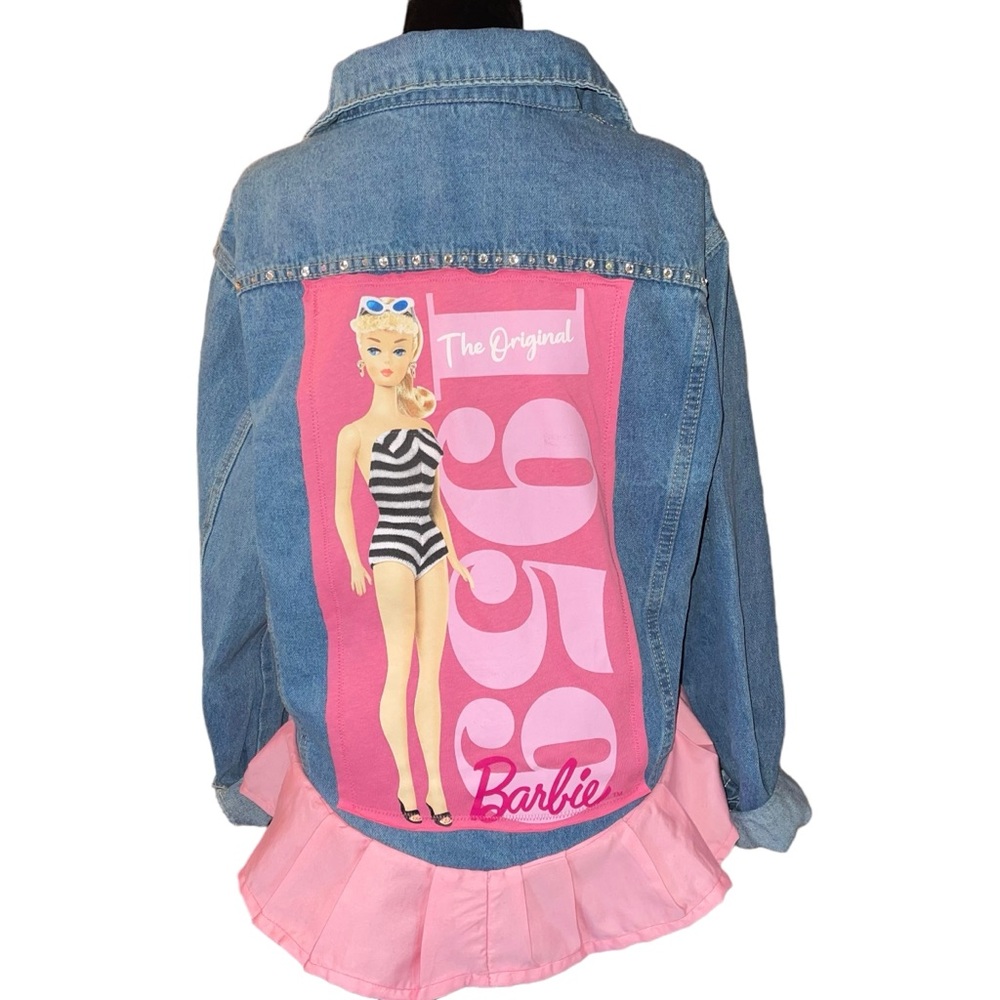 Reworked Upcycled Women’s Denim Jacket Barbie Themed Retro Style Size Medium